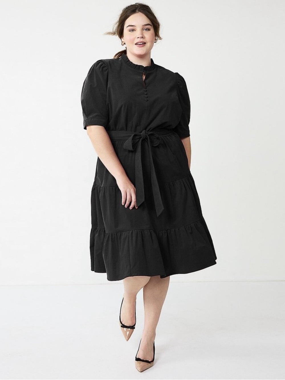 Draper James Black Tiered Belted Corduroy Dress Size 1X - NWOT
